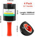 BOMEI PACK Mini Black Industrial Stretch Wrap Film 5" x 1000ft Roll with Handle, 80 Gauge Thick Cling Plastic Wrap for Moving, Pallet Wrap - Self Adhering Packaging Heavy Duty Shrink Film, 4 Pack