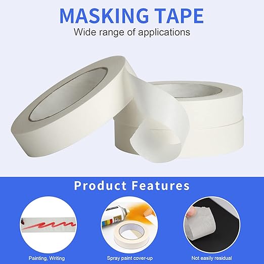 Masking Tape 1 inch Wide, 12 Rolls General Purpose Masking Tape Bulk for Painting, Labeling, Art, Office, Home, Craft, 1 Inch x 55 Yards x 12 Rolls, 660 Yards in Total