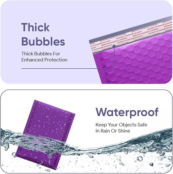 Purple Large Poly Bubble Mailers 12x15 inch | Self Seal Padded Envelopes Cushioned Bubble Mailer | Usable Size 12x15 | WaterProof | Lightweight mailing Shipping Bags | 50 Pack Bulk