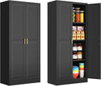 60 Inch Tall Pantry Cabinet, Metal Kitchen Storage Cabinet with Doors and Shelves, Black Cupboard for Food Storage, Freestanding Cabinet for Living Room, Dining Room - Assembly Required