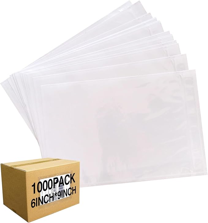 1000 PCS 6"x 9" Clear Self-Adhesive Packing List Envelopes Plastic Shipping/Mailing Pouch Enclosed Bags for Packing Slips Invoice Label