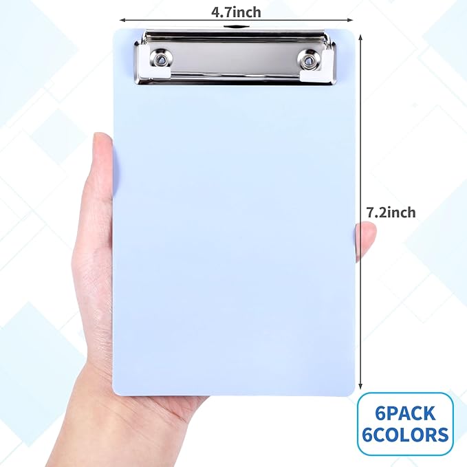 6 PCS MiNi Clipboard，Pretty Cute Small Clipboards 4×6 Inch A6 for Classrooms, Offices, Restaurants, Doctor Offices - (Set of 6 Macaron Colors)