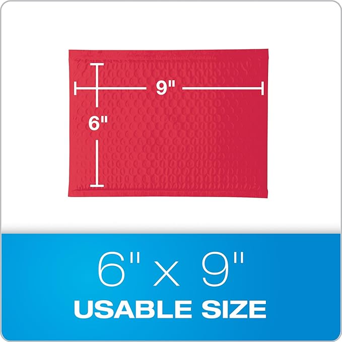 Quality Park Bubble Mailers, 6 x 9 Shipping Envelopes, Water Resistant Red Poly Padded Envelopes, Redi-Strip Peel Off Closure, 50 Per Box (QUA85864)
