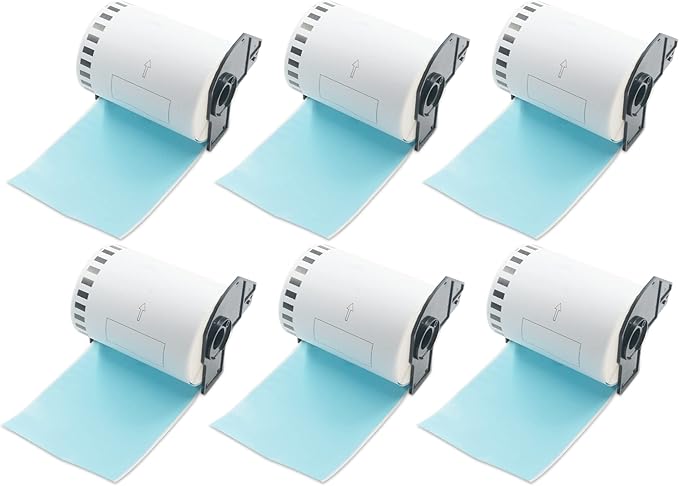 BETCKEY - Continuous Length Shipping Labels Replacement for Brother DK-2243 (4 in x 100 ft), Compatible with Brother QL Label Printers [6 Rolls/Continuous Labels, Light Blue]