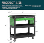 3 Tier Rolling Tool Cart on Wheels with Locking Drawer - Metal Service Cart Industrial Utility Cart for Mechanic - 350 LBS Mobile Storage Organizer for Garage (Black-Green)