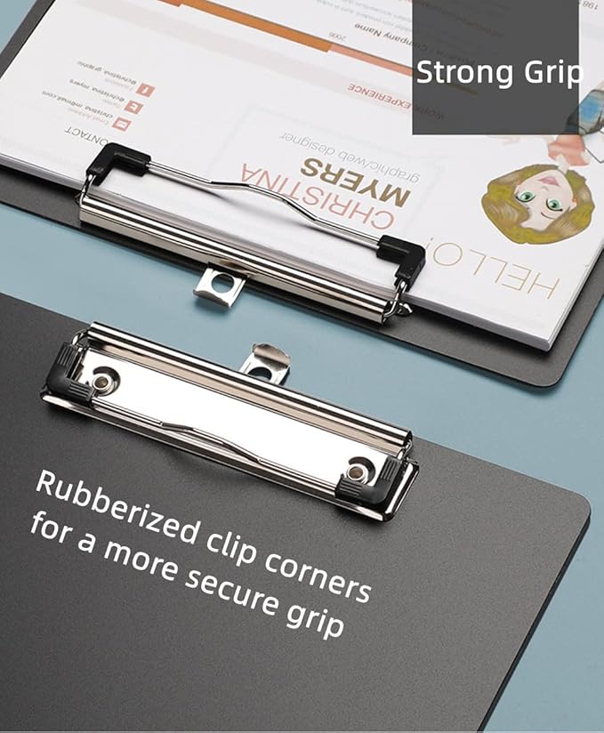 Plastic Clipboards, 6 Packs A4 Size Clip Boards, Paper Clips, Nursing Clipboard, Paper Clip Holder, Writing Board, Document Holder - Black