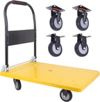 Hand Cart 660 lbs, Push Cart Dolly Yellow, Capacity Platform Truck Foldable Platform Upgraded Heavy Duty Moving Cart with PU Wheels for Home Garden Warehouse Garage Workshops