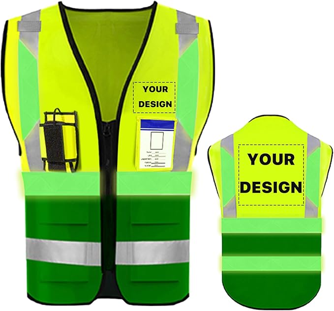 YOWESHOP High Reflective Visibility Safety Vest with Pockets and Zipper Custom Your Logo Safety Workwear