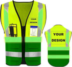YOWESHOP High Reflective Visibility Safety Vest with Pockets and Zipper Custom Your Logo Safety Workwear