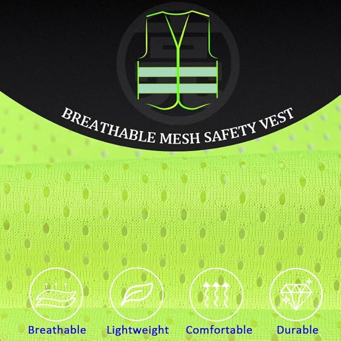 BeautyWill Custom Logo 5 Pack Safety Vest Mesh High Visibility Reflective Vest Customized Logo Utility Zipped Pockets Construction Workwear （Yellow,S）