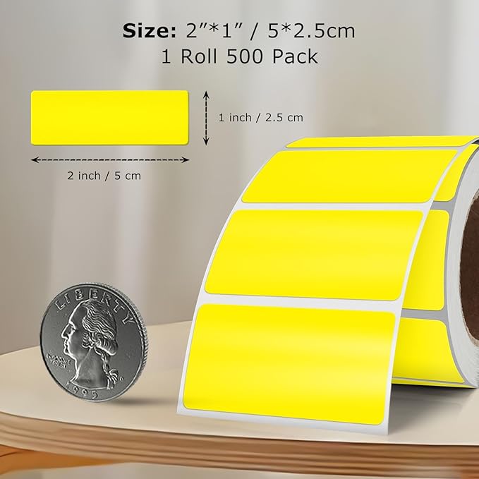 Yellow Color Coding Labels 1 × 2 Inches Self-Adhesive Vinyl Rectangle Stickers Waterproof Name Tags Removable Roll for Office School Home 500 PCS