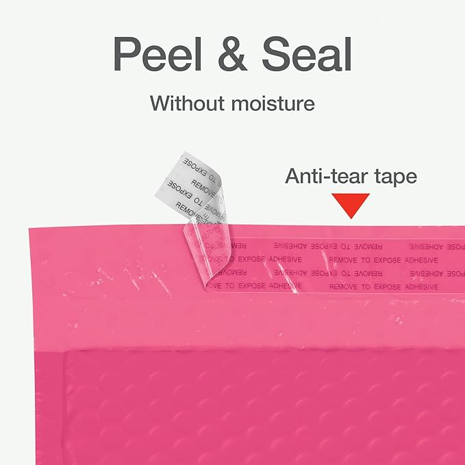 Quality Park Bubble Mailers, 4 x 8 Shipping Envelopes, Self-Seal, Small Pink Padded Envelopes, Redi-Strip Peel Off Closure, 50 Per Box (QUA85917)