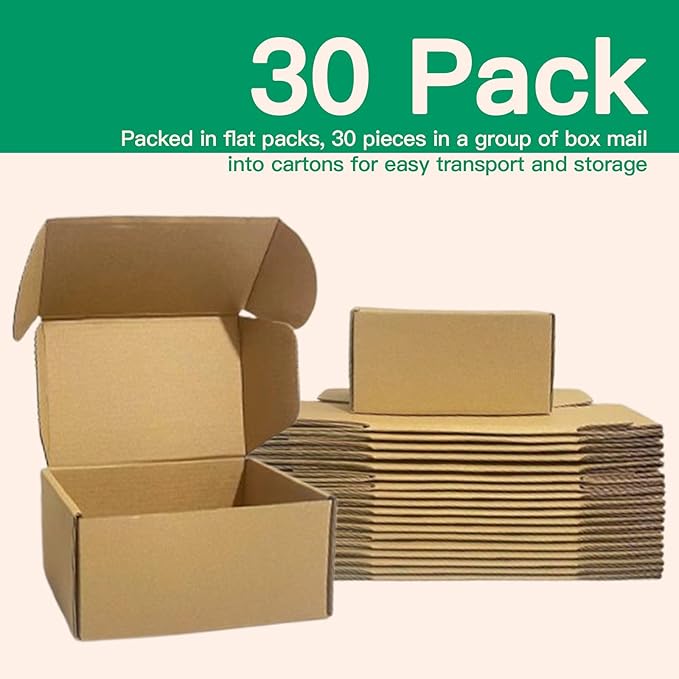 Rong Yang Tong 6x4x3 inch Small Shipping Boxes Pack of 30, Brown Corrugated Cardboard Mailer Boxes for Packing Mailing Small Business Gift Packing