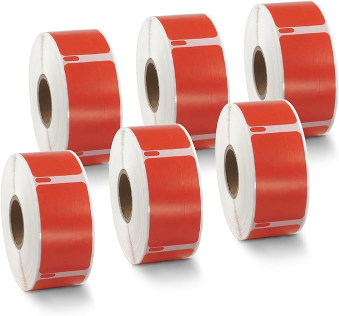 BETCKEY Colored Labels Compatible with Dymo 30330 (3/4" x 2") Small Multipurpose Labels, Compatible for Dymo LabelWriter Thermal 450, 4XL & Zebra Desktop Printers [6 Rolls, Red]