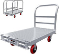 2IN1 Steel Panel Cart Dolly – Large Heavy Duty Drywall Lumber Truck Cart with 2700 LBS Capacity, 40 x 24 Inch 2.2MM Steel Plate, 6.3" Swivel Brake Wheels, 1 Front & 3 Side Handrails