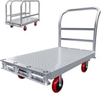 2IN1 Steel Panel Cart Dolly – Heavy Duty Drywall Lumber Truck Cart with 3000 LBS Capacity, 44 x 28 Inch 2.2MM Steel Plate, 6" Swivel Brake Wheels, 1 Front & 3 Side Handrails (XL)
