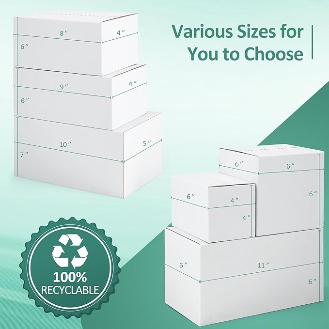 Eupako 6x6x6 Cardboard Box Mailers 30 Pack White Cube Corrugated Small Shipping Boxes for Packaging Small Business, Mailing