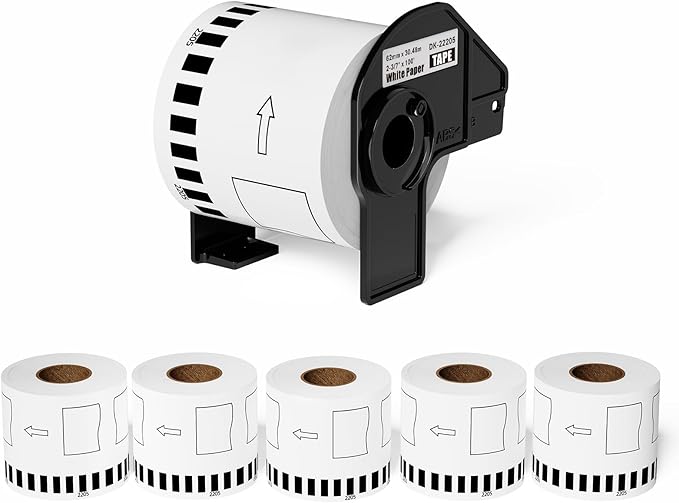 Suminey - Compatible Continuous Labels Replacement for Brother DK-2205 (2.4 in x 100 ft), Use with Brother QL Label Printers [6 Rolls+ 1 Refillable Cartridge] ﻿