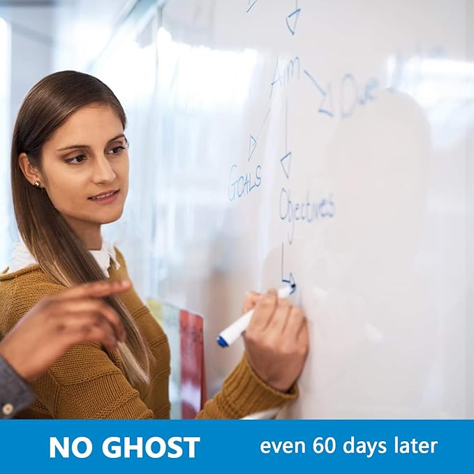 White Board Paper, 8x4 ft Dry Erase White Board Sticker, Peel and Stick Whiteboard, Dry Erase Paper Roll with Adhesive Backing, Extra Large, Super Sticky, No Ghost, 3 Markers