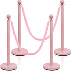 Ferraycle 4 Pcs Stainless Steel Stanchions Post Queue 38 Inch, 5 ft Velvet Carpet Ropes and Pole, Control Barriers for Wedding Birthday Party Decoration Sand Injection Hollow Base Set (Gray Pink)