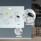 Magnetic Glass Dry Erase White Board Whiteboard Glass Writeboard 40"x60" Tempered Glass Dry Erase Board Wall Mounted Frameless Writing GlassBoard for Office School Home (White)