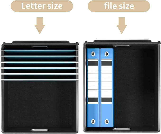 Huolewa File Organizer Box with Lid, Collapsible File Folder Organizer for Office Document Storage, Filing Box with Plastic Slide for Letter Size Hanging File Folders(1 Pack, Brown)