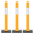 RoadHero 45 Inch Delineator Post with Rubber Base, Heavy Duty Yellow Traffic Delineator Posts Cones with Reflective Collars for Parking Lots, Road Safety, Construction Events 3 Pack