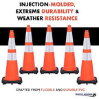 3 Pack 28" Inch Orange Traffic Safety Cones with Dual Reflective Collars - High Visibility Industrial Pylons Traffic Cones for Road, Parking Lots, Driving, Construction