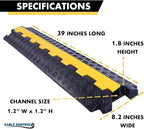Kable Kontrol Atlas Heavy Duty Cable Protector Ramp - 1 Channel Bulk Wholesale Pallet - 10 Pcs - 39" Long Black & Yellow - 24,000 Lbs Capacity - Rubber Speed Bump Wire Protector Cord Cover - CP9896