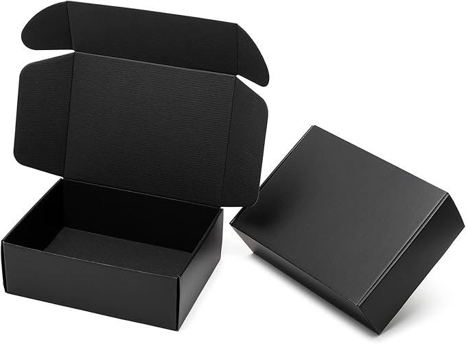 Mcfleet 12x9x4" Black Shipping Boxes - 24 Pack Corrugated Cardboard Mailing Box Packaging for Small Business - Tab Locking Literature Mailer Flat Empty Gift Packing Supplies