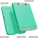 Piasoenc Clipboard with Storage, 8.5 x 11 Organization Box with Pen Holder and A4 Legal Paper Folder, Folio & Side-Opening, Low Profile Clip,for Nurses,Teachers, Size 14 x 9.6 x 1.2 in, Green