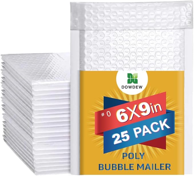 Water Resistant Bubble Envelope Mailers [25 Pack] 6 inch x 9 inch #0 White Poly Padded Shipping Envelopes Self Sealing Cushioned Packaging Bags