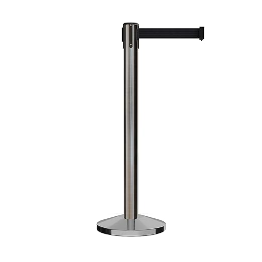 Crowd Control Warehouse CCW Series RBB-150 - Set of 2 Stanchion Retractable Belt Barriers - 16 Foot, Black Belt with Satin Stainless Steel Post - Easy Assembly