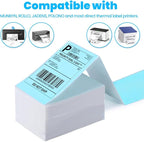 Label KINGDOM Thermal Label Printer Paper, 4"x 6" 500-Fanfold Blue Stickers for Polono, Phomemo Direct Thermal Printer for Shipping Address Label, 1 Roll
