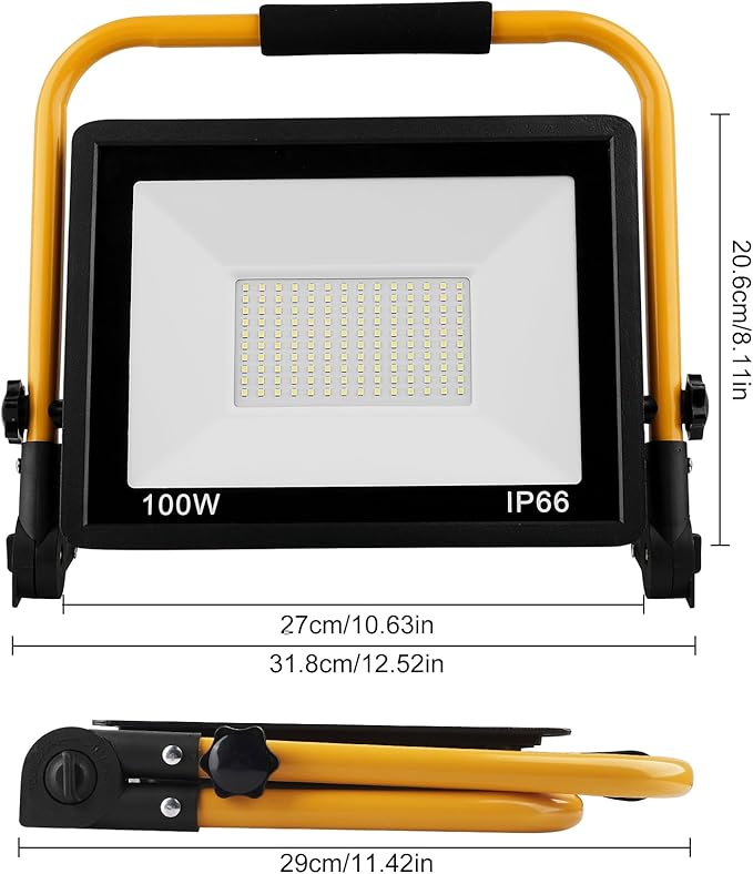 T-SUN 100W LED Work Light, Outdoor Waterproof Flood Light, Adjustable Portable Work Lights with with Plug, LED Work Light for Workshop, Job Site Emergency, Garage, Construction Site