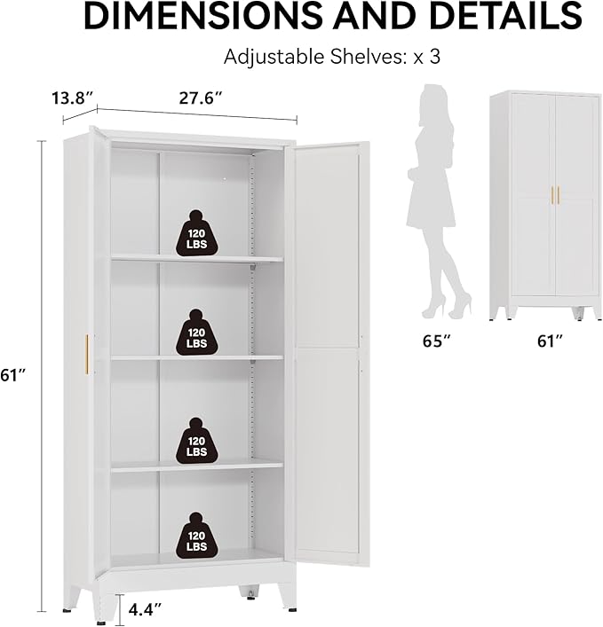 COFaR 61" Tall Pantry Cabinet with Adjustable Shelves, White Storage Cabinet with Doors and Shelves, Sturdy Freestanding Cupboard for Kitchen Pantry, Bathroom Storage, Living Room & Office
