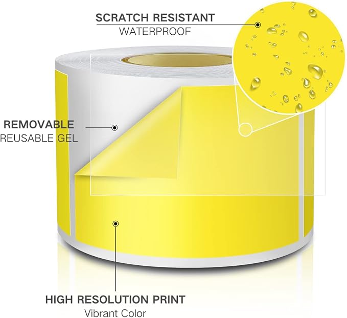 Yellow Rectangle Sticker Labels 3×2 Inch Vinyl Stickers Color Coding Name Tags Roll Removable Waterproof 300 per Dispenser Box