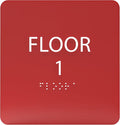 Red ADA Floor 1 Sign with Braille – Made from Durable Acrylic and Ready to Mount
