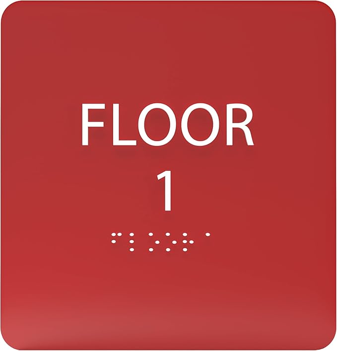 Red ADA Floor 1 Sign with Braille – Made from Durable Acrylic and Ready to Mount