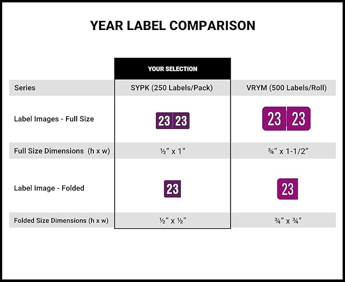 2023 MINI Year Stickers, Purple, Compatible with Smead ETS Series, Doctor Stuff 2023 Chart Stickers, USA Made Year Labels for End Tab File Folders, 250/Pack, 1 Package, 1/2" x 1" - Small Labels
