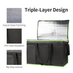 Bodaon 4-Pack Cooler Insulated Food Delivery Bag, Rideshare Delivery Bag, XXX-Large Thermal Bags for Catering/Hot Pizza, Travel/Camping/Picnic/Grocery Reusable Warmer Frozen, Black-Green Edge