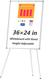 Large Whiteboard with Stand, 36" x 24" Tripod Height Adjustable White Board, 3' x 2' Portable Standing Magnetic Dry Erase Board Easel for Home Office Classroom School, Silver