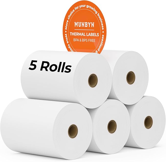 MUNBYN 2 1/4" X 85' Thermal Receipt Paper (5 Rolls) Cash Register Paper Rolls Fits for Most Credit Card Terminals, Verifone VX510 VX570 FD50 T4220, BPA Free