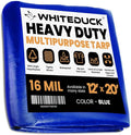 WHITEDUCK 12' x 20' Super Heavy Duty Poly Tarp Thick 16 Mil, Waterproof 100% UV Resistant Rip/Tear Proof Tarp w/Rustproof Grommets & Reinforced Edges (Blue,16 mil Finished Size: 11'6"x19'6")
