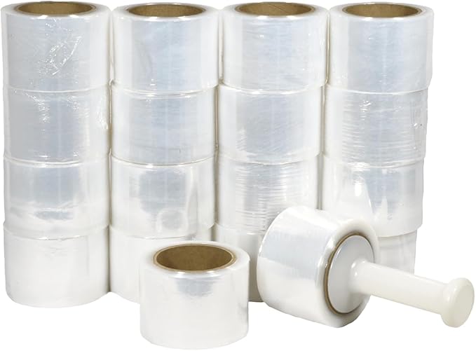 PSBM 36 Rolls 3 Inch x 1000 Feet 80 Gauge Mini Stretch Film/Wrap with Plastic Handle, Industrial Strength Up to 500% Ultimate Stretch, Clear Shrink Plastic Wrap for Moving, Packing, Shipping