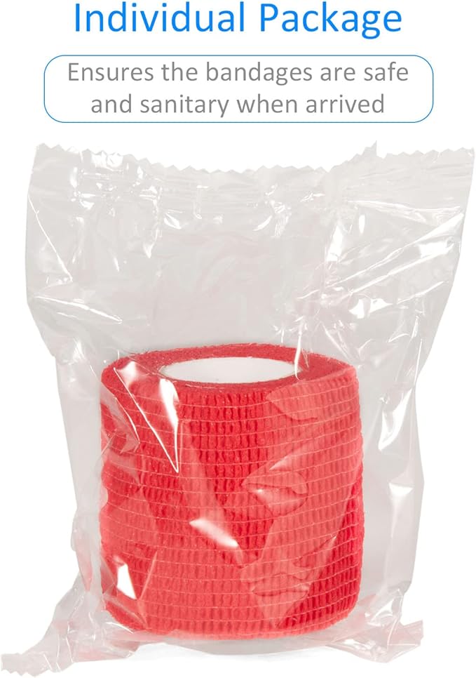 24 Pack Self Adherent Cohesive Wrap Bandages Non Woven Cohesive Bandage Elastic Self Adhesive Bandage Wrap Sports Athletic Tape First Aid Tape for Wrist Ankle Pet Vet Wrap Grip Cover 2 inch (Red)
