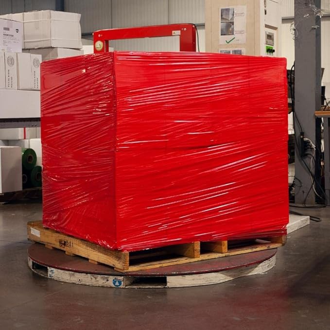PSBM Red Stretch Wrap, 1 Pack, 15 Inch x 1500 Feet, 80 Gauge, Plastic Cling Dark Color Hand Stretch Film Rolls for Packaging Moving Packing Pallets