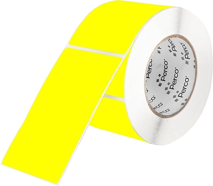 Perco Fluorescent Yellow Labels 3x5 Inch 500 Stickers/Roll with Easy Peel Perforation and Strong Adhesion for Inventory Management, Color Coding, Moving Boxes, Retail, Organizing & Crafts–Made in USA