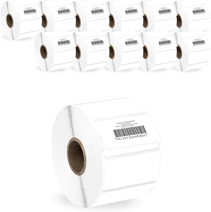 HOUSELABELS 2" x 1" Barcode Labels in Polypropylene Compatible with Zebra and Rollo Printers, 12 Rolls / 1,300 Labels per Roll