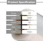 PSBM Stretch Wrap, 4 Pack, 15 Inch x 1000 Feet, 120 Gauge, Clear Plastic Cling, Cast Hand Stretch Film Rolls for Packaging Moving Packing Pallets